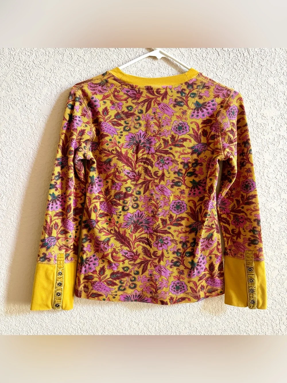 Sundance Roseanne Thermal Top Floral Waffle Knit Top Ochre Yellow Petite Small